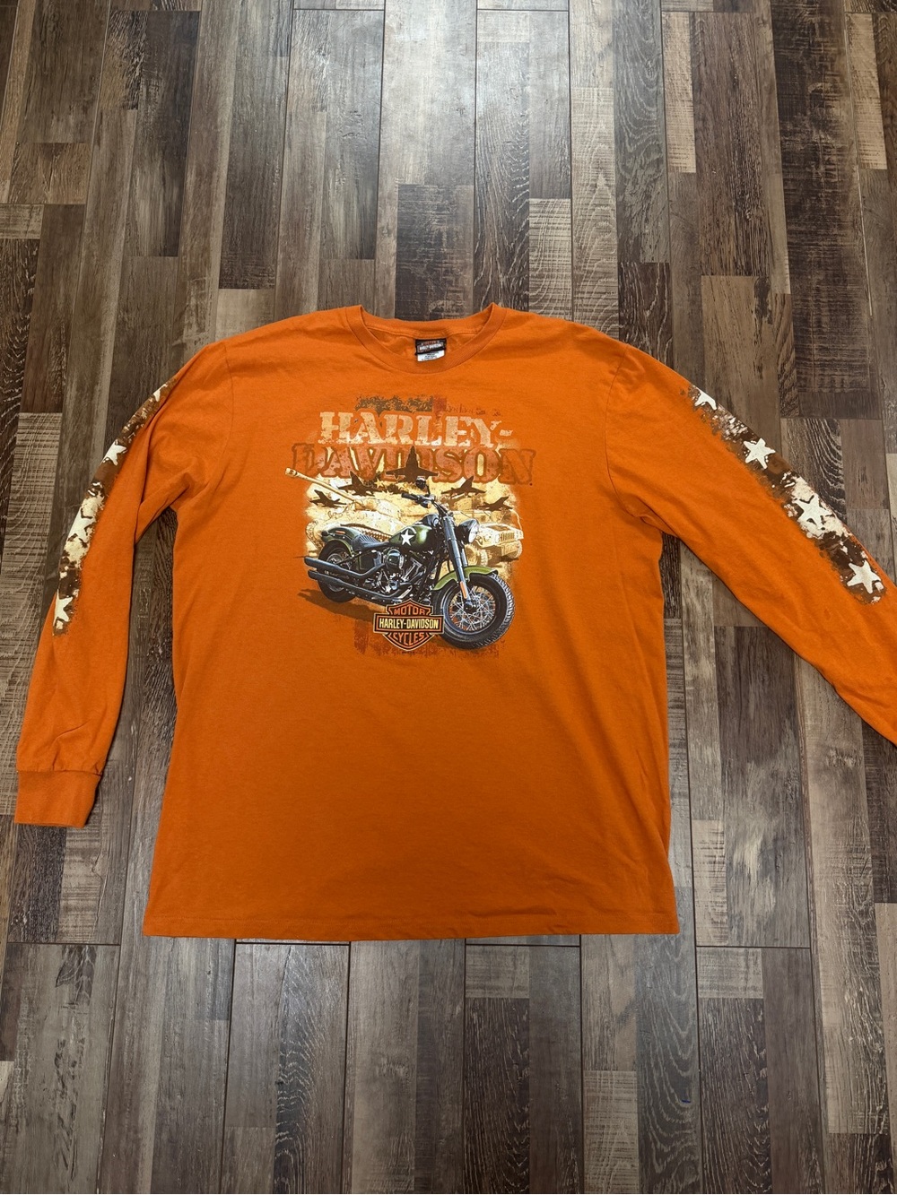 Vintage Harley-Davidson Men's Long Sleeve Orange Graphic Shirt